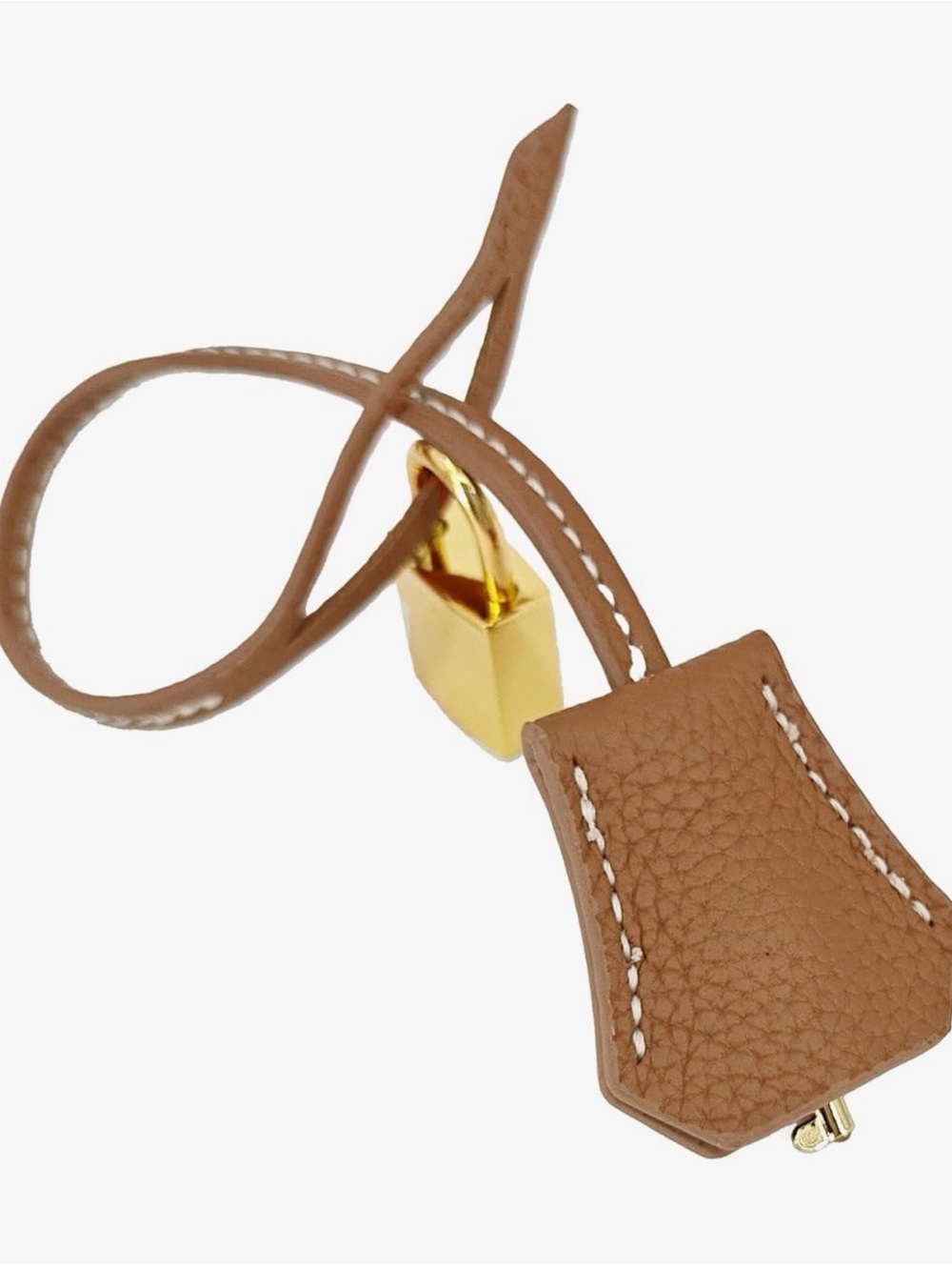 Genuine leather clochette with gold padlock and key bag charm - Picture 5 of 6